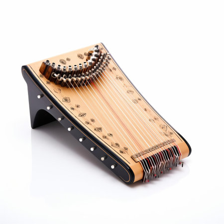 the autoharp, a traditional stringed musical instrument, sits elegantly against a pristine white background, showcasing its intricate details and beautiful craftsmanship, perfect for music enthusiasts, folk musicians, and collectors of unique instruments, highlighting its historical significance in american folk music. ai generatedの素材