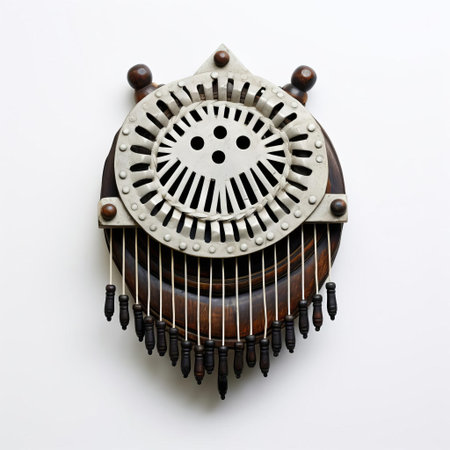 the mbira, an ancient african musical instrument, sits elegantly against a pristine white background, showcasing its intricate keys and resonating tones, evoking a sense of cultural heritage and traditional zimbabwean music, perfect for music enthusiasts and cultural explorers. ai generatedの素材