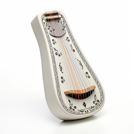 the autoharp, a traditional stringed musical instrument, sits elegantly against a pristine white background, showcasing its intricate details and beautiful craftsmanship, perfect for music enthusiasts, folk musicians, and those who appreciate traditional instruments, evoking a sense of nostalgia and simplicity. ai generatedの素材