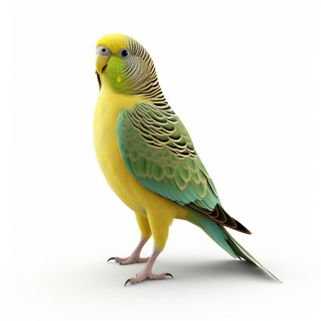 the american parakeet, also known as the green parakeet, is beautifully showcased in this stunning 3d image, isolated on a crisp white background, offering a clear view of its vibrant green plumage, distinctive facial markings, and slender body, perfect for nature enthusiasts and bird lovers alike. ai generatedの素材