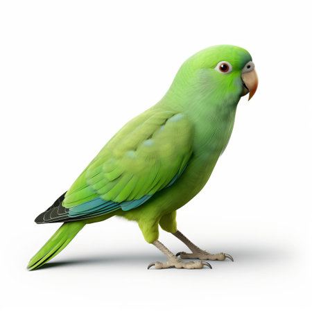 the vibrant alexandrine parrotlet, a small yet striking bird species, is showcased in stunning detail in this high-quality 3d image, isolated on a crisp white background, highlighting its full body, vibrant plumage, and intricate feather patterns, perfect for bird enthusiasts and nature lovers. ai generatedの素材