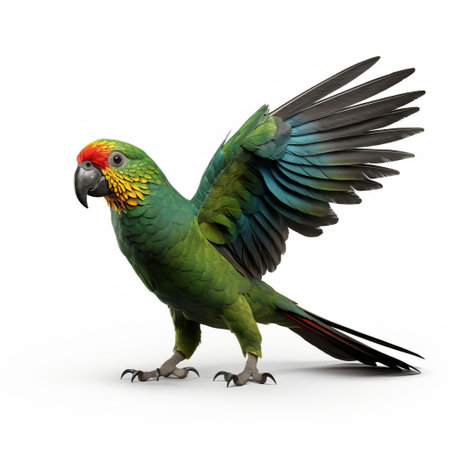 the 3d bronze-winged parrot, a stunning species of neotropical bird, is showcased in this high-quality image, isolated on a pristine white background, offering an unobstructed view of its vibrant plumage, distinctive bronze wings, and captivating full-body pose, perfect for nature enthusiasts and birdwatchers. ai generatedの素材