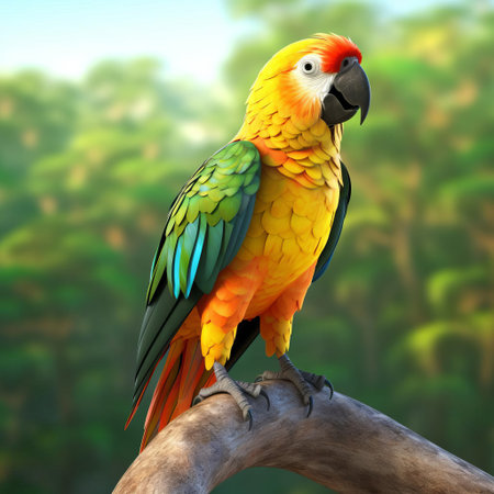 the vibrant 3d caique parrot, also known as the seven-color parrot, is showcased in stunning detail, isolated on a pristine white background, highlighting its full body and showcasing its bright plumage, distinctive facial markings, and playful demeanor, perfect for bird enthusiasts and nature lovers alike. ai generatedの素材