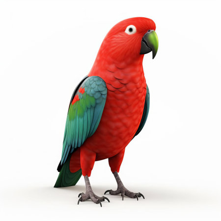 the australian king parrot, a vibrant and colorful bird species, is showcased in stunning 3d detail, isolated on a pristine white background, highlighting its full body plumage, bright green wings, and striking orange belly, perfect for nature enthusiasts and bird lovers alike. ai generatedの素材