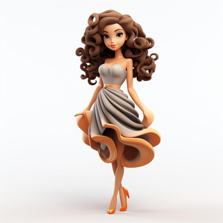 the cartoon woman stands confidently against a pristine white background, flaunting her vibrant personality through her stylish girly curls hairstyle, which adds a touch of femininity to her overall 3d animated full-body pose, perfect for illustrations, graphics, and digital designs. ai generatedの素材