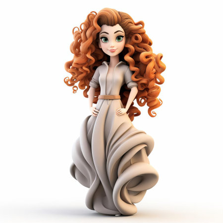 the cartoon woman stands confidently against a pristine white background, showcasing her striking features and oversized curls hairstyle that adds a playful touch to her already vibrant personality, perfect for illustrations, animations, and digital art projects. ai generatedの素材