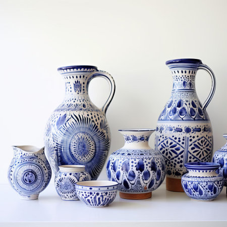 the algarve pottery, a traditional portuguese ceramic piece, sits elegantly on a pristine white background, showcasing its intricate designs and vibrant colors, evoking the rich cultural heritage of the algarve region in southern portugal, perfect for home decor and souvenir enthusiasts. ai generatedの素材