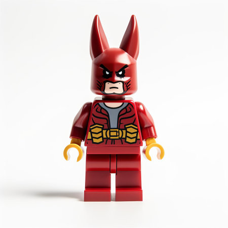 the lego rabbit superhero stands proudly on a pristine white background, showcasing its vibrant colors and intricate details, capturing the imagination of fans of all ages with its full-body pose, perfect for enthusiasts of toy photography and superhero enthusiasts alike. ai generatedの素材
