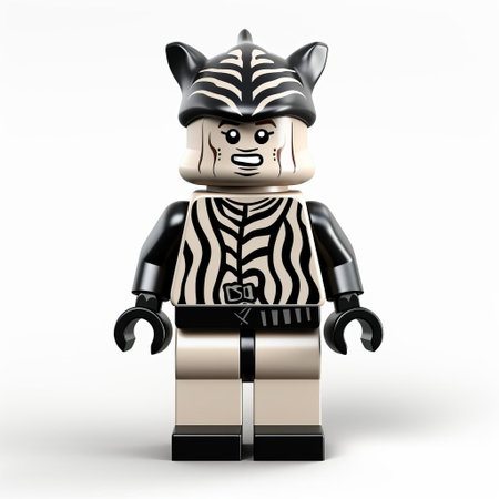 this vibrant lego zebra superhero stands proudly on a crisp white background, showcasing its full body in a dynamic pose, blending the whimsy of childhood toys with the excitement of superhero adventures, perfect for fans of creative play and imaginative storytelling. ai generatedの素材