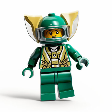 the lego cricket superhero stands proudly isolated on a white background, showcasing its vibrant colors and intricate details, capturing the essence of a miniature action hero, perfect for fans of cricket and superheroes alike, with its dynamic pose and bold expression. ai generatedの素材