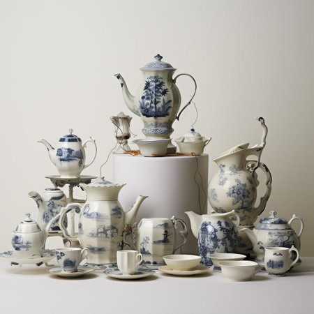 ceramic vase sits elegantly on a pristine white background, showcasing its delicate curves and intricate designs, highlighting the beauty of traditional domestic china, perfect for adding a touch of sophistication to any home decor or table setting. ai generatedの素材