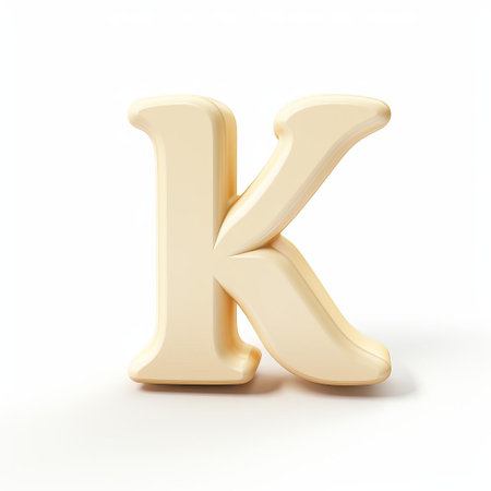 the letter k, a beige 3d cartoon character, pops against a crisp white background, adding a playful touch to any design or presentation, perfect for educational materials, kids' projects, or creative typography. ai generatedの素材