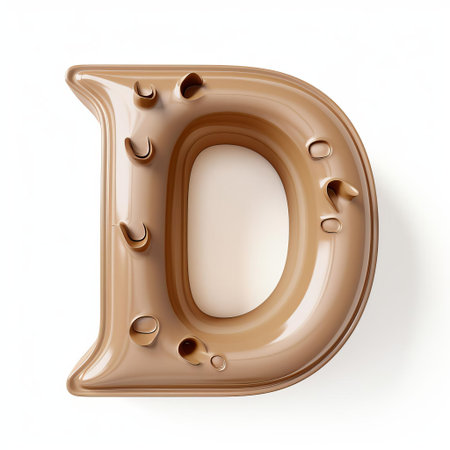the letter d, rendered in a playful taupe hue, pops against a crisp white background in this whimsical 3d cartoon design, perfect for educational materials, children's books, or digital graphics, evoking a sense of fun and learning. ai generatedの素材