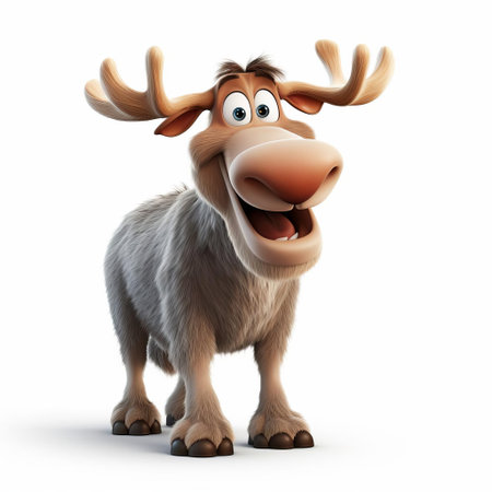 a majestic moose stands proudly against a crisp white background, its intricately detailed fur and antlers showcased in stunning high definition. this full hd, high-resolution png image is perfect for designers and artists seeking a realistic, pixar-inspired 3d moose model with a clean and minimalist aesthetic. ai generatedの素材