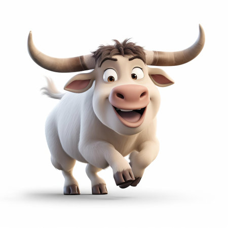 a majestic bull stands proudly against a pristine white background, its vibrant fur and muscular physique showcased in stunning high definition. this full hd, high-resolution png image is perfect for designers and artists seeking a dramatic, pixar-inspired creature to elevate their projects. ai generatedの素材