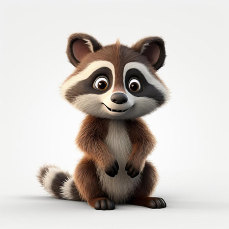 a curious raccoon character, reminiscent of pixar animation, is showcased against a pristine white background in this stunning high-resolution 3d image, available in full hd and png format, perfect for graphic designers and digital artists seeking a charming woodland creature illustration for their projects. ai generatedの素材