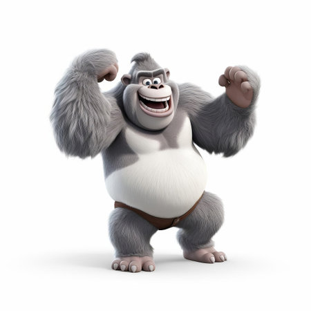 a majestic gorilla, crafted in a vibrant pixar-inspired style, stands proudly against a crisp white background in this stunning high-definition image, available in full hd resolution and png format, perfect for graphic designers and digital artists seeking a striking visual element for their projects. ai generatedの素材