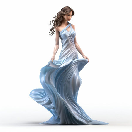 amelia, a stunning 3d model, poses in a full-body stance against a crisp white background, showcasing her luscious wavy hair that cascades down her back, exuding elegance and sophistication in this high-quality digital artwork, perfect for 3d art enthusiasts and graphic designers. ai generatedの素材