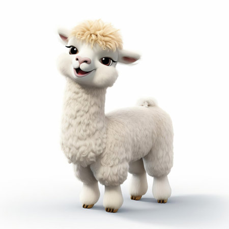 alpaca, a lovable and fuzzy creature, takes center stage in this stunning pixar-inspired 3d rendering, set against a crisp white background, perfect for graphic design and digital art projects, available in full hd high resolution and transparent png format, ideal for commercial use. ai generatedの素材