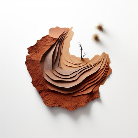 the sculpture, a masterpiece of land art, sits elegantly on a pristine white isolated background, showcasing its minimal yet thought-provoking design, evoking emotions and sparking imagination, perfect for art enthusiasts and fans of contemporary installations. ai generatedの素材