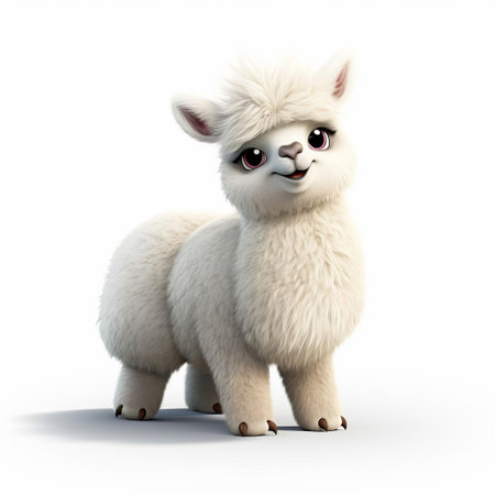 alpaca, a lovable and fuzzy creature, takes center stage in this stunning pixar-style 3d illustration set against a crisp white background, perfect for graphic designs, digital art, and animations, available in full hd high resolution and transparent png format for effortless editing. ai generatedの素材