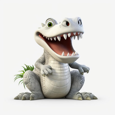 "caiman, a vibrant and colorful reptile, is showcased in stunning high definition against a crisp white background in this full hd, high-resolution png format image, perfect for graphic designers, digital artists, and wildlife enthusiasts seeking detailed and realistic 3d models of exotic animals.", ai generatedの素材