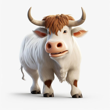 the majestic bull, with its vibrant fur and powerful muscles, takes center stage against a pristine white background in this stunning high-resolution 3d rendering, available in full hd and png format, perfect for graphic designers and digital artists seeking a dramatic and eye-catching visual element. ai generatedの素材