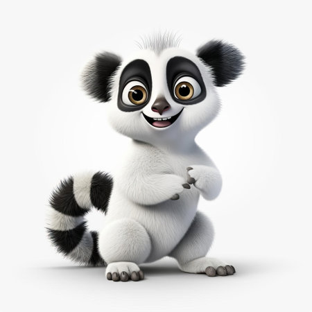 the lemur, a vibrant and playful primate, takes center stage in this stunning high-resolution 3d image, set against a crisp white background, perfect for graphic design, digital art, and animation projects, available in full hd and png format for seamless integration. ai generatedの素材