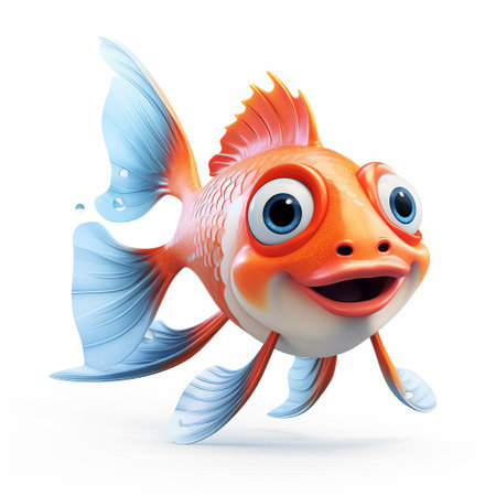 the koi fish, meticulously crafted using pixar 3d technology, is showcased in stunning profile view, its vibrant orange and white scales glistening against a pristine white isolated background, highlighting its sleek, streamlined body and delicate fins, evoking a sense of serenity and aquatic beauty. ai generatedの素材