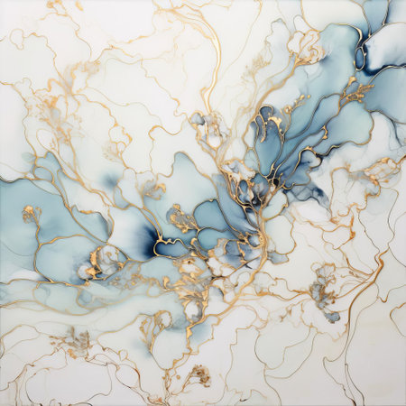 this elegant ceramic tile features a subtle blue color palette with a sophisticated gold accent, perfect for adding a touch of luxury and sophistication to any room's decor, from modern bathrooms to stylish kitchen backsplashes, and creating a unique blend of traditional and contemporary design elements. ai generatedの素材