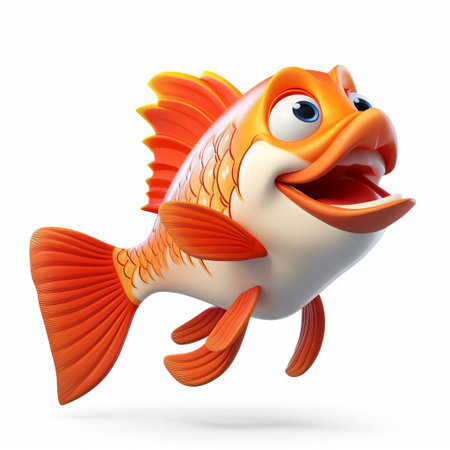 the sablefish, a vibrant koi-inspired creation, swims elegantly in profile view, its iridescent scales shimmering against a pristine white isolated background, brought to life with stunning realism using cutting-edge pixar 3d technology, showcasing intricate details and textures in high definition. ai generatedの素材
