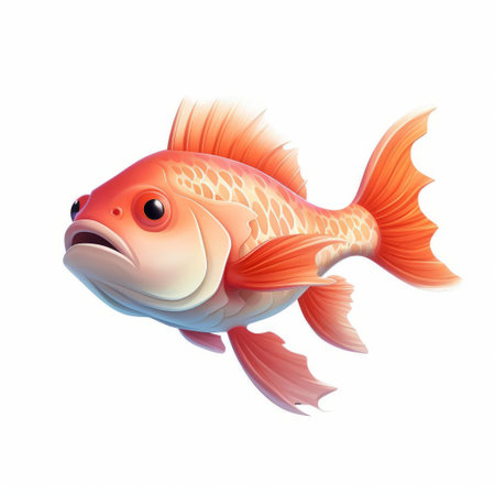 the sablefish, a vibrant koi-inspired creation, swims into view in stunning profile, its sleek scales and flowing fins meticulously rendered in 3d using cutting-edge pixar technology, set against a crisp white isolated background, perfect for showcasing its majestic beauty and intricate details. ai generatedの素材