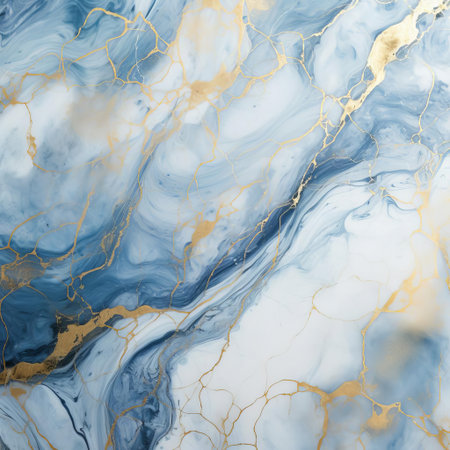 the marble tile features a subtle blue color with a sophisticated gold accent, adding a touch of luxury and elegance to any room, perfect for creating a sophisticated ambiance in bathrooms, kitchens, and living spaces with its unique blend of cool tones and metallic highlights. ai generatedの素材