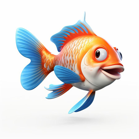 the sablefish, a vibrant koi-inspired creation, swims into focus in stunning profile view, its iridescent scales shimmering against a crisp white isolated background, brought to life with cutting-edge pixar 3d technology, showcasing intricate details and lifelike textures in breathtaking realism. ai generatedの素材