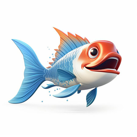 a vibrant koi fish, meticulously crafted using pixar 3d technology, is showcased in stunning profile view, its full body majestically displayed against a crisp white isolated background, highlighting its intricate scales, flowing fins, and majestic swimming posture, evoking a sense of serenity and aquatic wonder. ai generatedの素材
