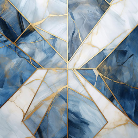 the marble tile features a subtle blue color with a sophisticated gold accent, adding a touch of luxury and elegance to any room's decor, perfect for creating a sophisticated ambiance in bathrooms, kitchens, and living spaces with its unique blend of cool tones and warm metallic highlights. ai generatedの素材