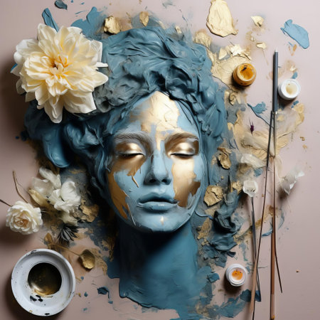 the diy home decor features a subtle blue color palette with elegant gold accents, adding a touch of sophistication and glamour to any room, perfect for those who appreciate minimalist yet luxurious interior design styles with a hint of modern chic. ai generatedの素材