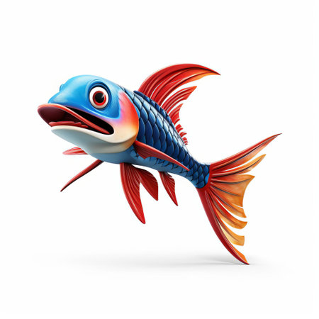the vibrant koi fish, meticulously crafted using pixar 3d technology, poses elegantly in profile view, showcasing its stunning scales and flowing fins against a crisp white isolated background, perfect for aquatic enthusiasts and 3d modeling aficionados alike, highlighting the beauty of digital art and marine life. ai generatedの素材