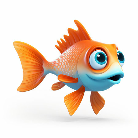 a vibrant koi fish, meticulously crafted using pixar 3d technology, is showcased in stunning profile view, its full body majestically displayed against a crisp white isolated background, highlighting its intricate scales, flowing fins, and majestic swimming pose, evoking a sense of serenity and aquatic beauty. ai generatedの素材