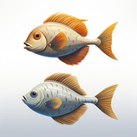 the koi fish, meticulously crafted using pixar 3d technology, is showcased in stunning profile view, its vibrant orange and white scales glistening against a pristine white isolated background, highlighting its sleek, streamlined body and delicate fins, evoking a sense of serenity and aquatic beauty. ai generatedの素材