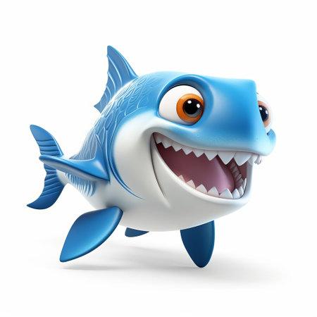 a majestic koi shark, crafted using cutting-edge pixar 3d technology, is showcased in stunning profile view, displaying its vibrant scales and powerful physique against a crisp white isolated background, evoking a sense of aquatic wonder and digital artistry. ai generatedの素材