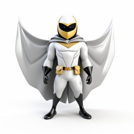 the majestic 3d bird superhero stands proudly isolated on a crisp white background, showcasing its vibrant plumage and powerful physique in a dynamic full-body pose, ready to take flight and save the day with its extraordinary abilities. ai generatedの素材