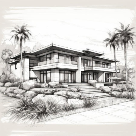 mansion stands majestically amidst the serene savanna landscape, boasting sleek lines, modern architecture, and expansive windows that blur the lines between indoor and outdoor living, exuding simplicity, elegance, and luxury in perfect harmony with nature's beauty. ai generatedの素材