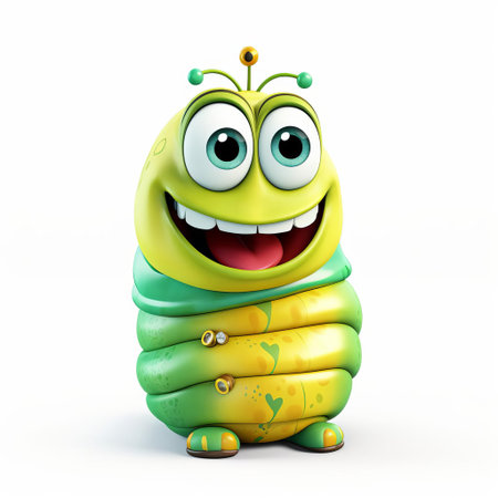 this vibrant 3d caterpillar superhero stands proudly on a pristine white background, showcasing its full body in a dynamic pose, complete with colorful costume and cape, evoking a sense of fun and imagination, perfect for illustrations, cartoons, and children's media, conveying themes of transformation and empowerment. ai generatedの素材