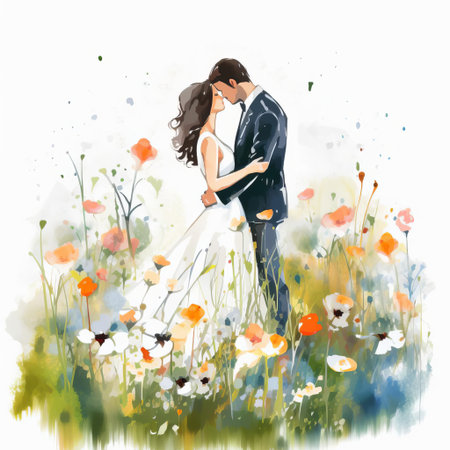 meadow painting doodle, a whimsical illustration of a serene natural landscape, perfect for wedding invitations or romantic occasions, offered as a high-definition png clipart on a clean white background, ideal for digital art and design projects, featuring a beautiful vector graphic. ai generatedの素材
