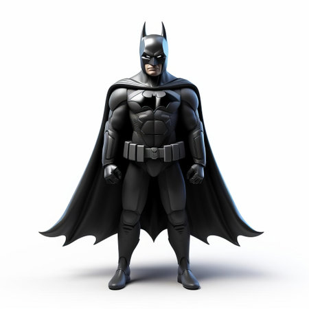 the 3d bat superhero stands proudly on a crisp white background, its full body pose exuding confidence and strength, showcasing its intricately designed costume and cape, perfect for comic book fans and enthusiasts of dark knight-inspired characters in digital art and graphic design. ai generatedの素材