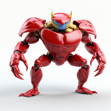 this mighty 3d crab superhero stands proudly isolated on a crisp white background, showcasing its full body in a powerful pose, ready to defend the ocean and its inhabitants from evil forces, its vibrant colors and intricate details making it a stunning visual treat. ai generatedの素材