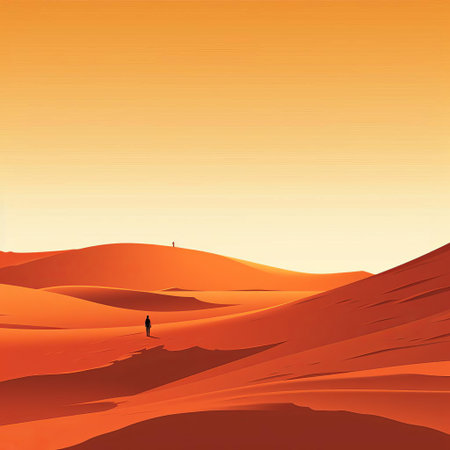 desert landscape stretches across the horizon, illustrated in minimalist line art style, featuring a delicate balance of bold black lines and vibrant pops of color, evoking a sense of serenity and simplicity in this stunning visual representation of arid beauty. ai generatedの素材
