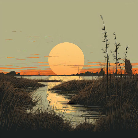 the serene fen landscape is beautifully captured in this minimalist line art illustration, featuring delicate strokes and subtle color hues that evoke a sense of tranquility and connection with nature, perfect for those who appreciate simple yet evocative art forms. ai generatedの素材