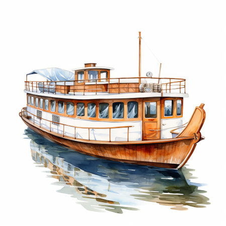 the paddleboat, adorned with vibrant flowers and lush greenery, glides effortlessly across the serene water, its delicate watercolor design evoking a sense of tranquility and relaxation, perfect for summer-themed designs, lake-inspired art, and outdoor adventure illustrations. ai generatedの素材